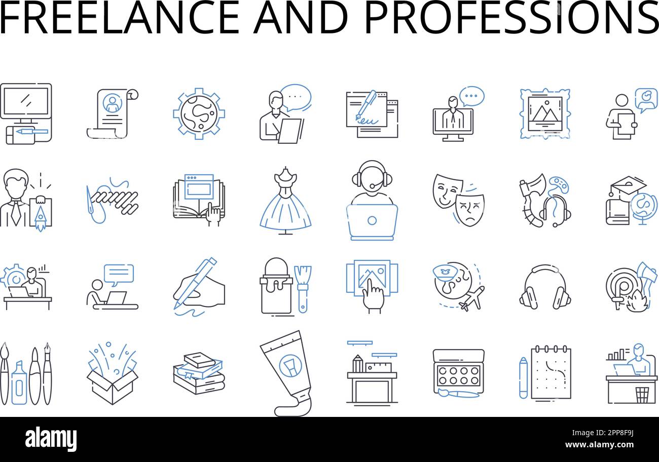 Freelance and professions line icons collection. Career and vocation, Occupation and calling, Work and employment, Job and labor, Business and Stock Vector