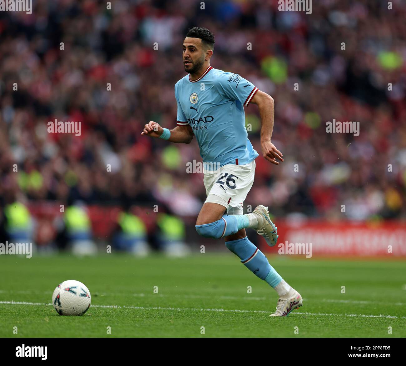 London, UK. 22nd Apr, 2023. Riyad Mahrez of Manchester City in action. The Emirates FA Cup, semi final, Manchester City v Sheffield Utd at Wembley Stadium in London on Saturday 22nd April 2023. Editorial use only. pic by Andrew Orchard/Andrew Orchard sports photography/Alamy Live News Credit: Andrew Orchard sports photography/Alamy Live News Stock Photo