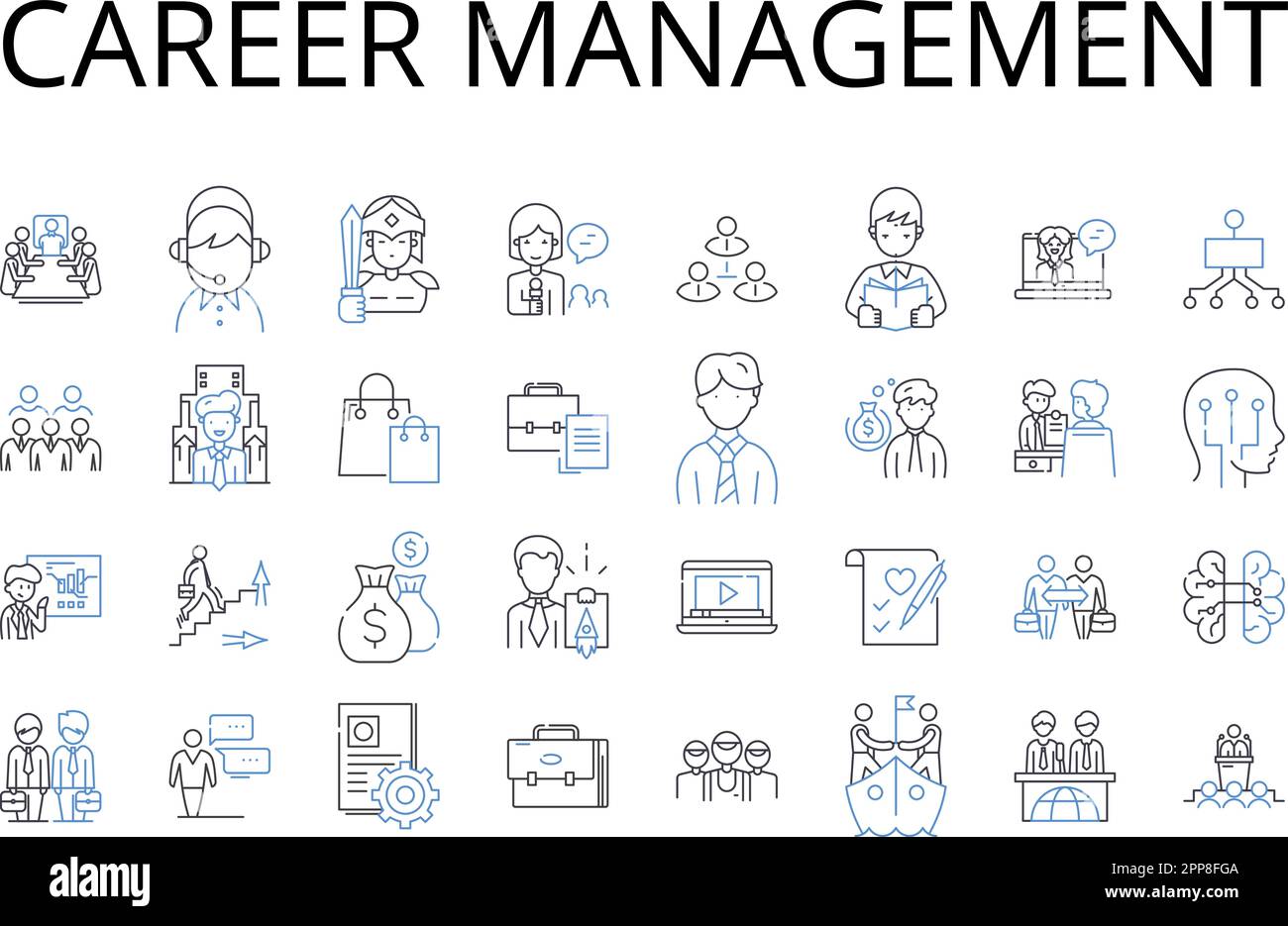 Career Management Line Icons Collection Job Development Work Progress