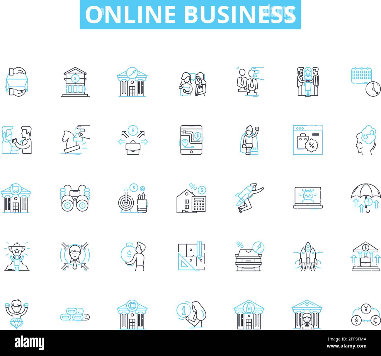 Online business linear icons set. E-commerce, Marketplace, Website ...