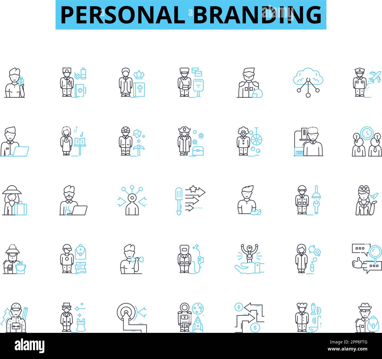 Personal branding linear icons set. Identity, Image, Reputation ...