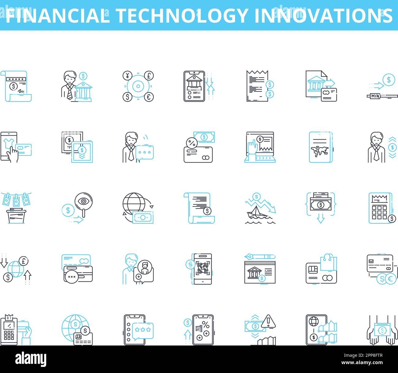 Financial technology innovations linear icons set. Cryptocurrency,  Blockchain, Digital wallets, Peer-to-peer lending, Robo-advisors,  Artificial Stock Vector Image & Art - Alamy