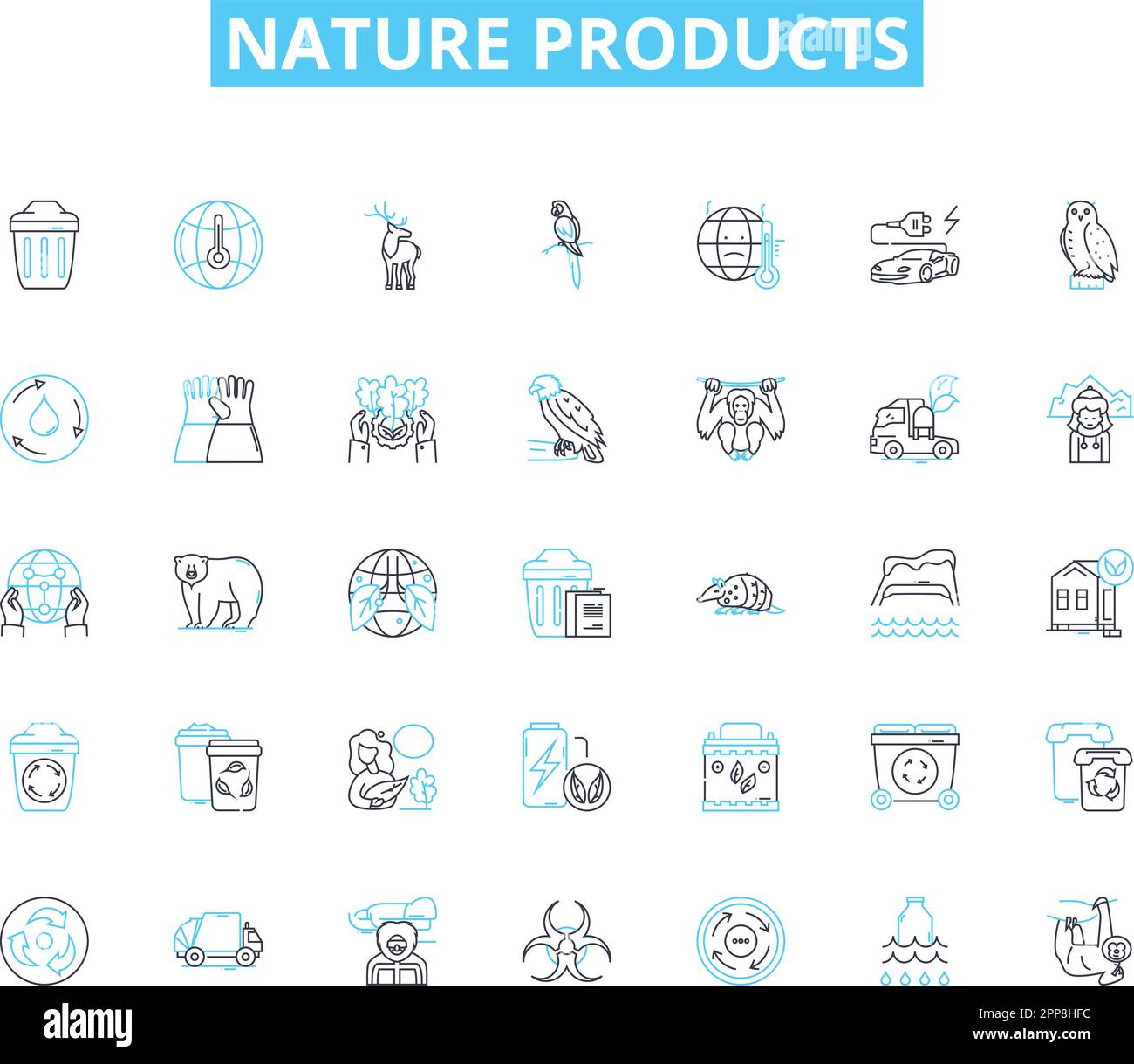 Nature products linear icons set. Organic, Herbal, Eco-friendly, Sustainable, Botanical, Fresh, Clean line vector and concept signs. Natural Stock Vector