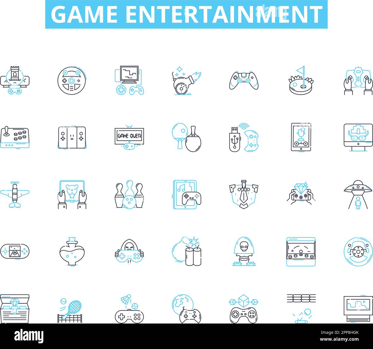 Game entertainment linear icons set. Strategy, Adventure, Fun 