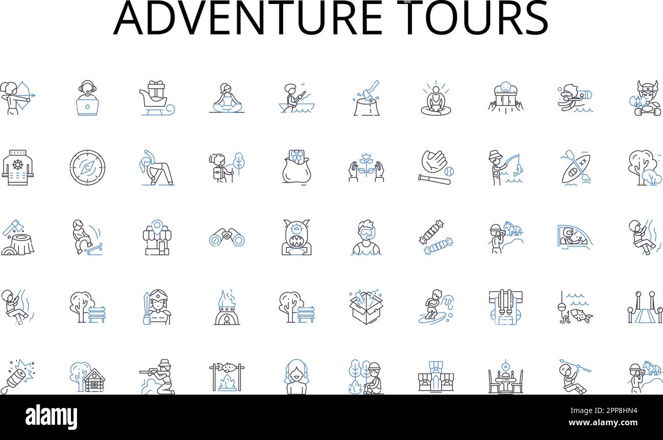 Adventure tours line icons collection. ollaboration, teamwork ...