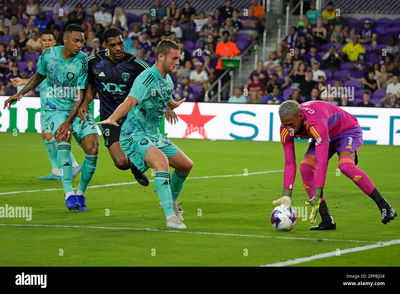 Harrison, New Jersey, USA. 3rd June, 2023. Orlando City SC forward IVÃ N  ANGULO (77) and Orlando City SC forward FACUNDO TORRES (17) celebrate  Orlando???s goal at Red Bull Arena in Harrison