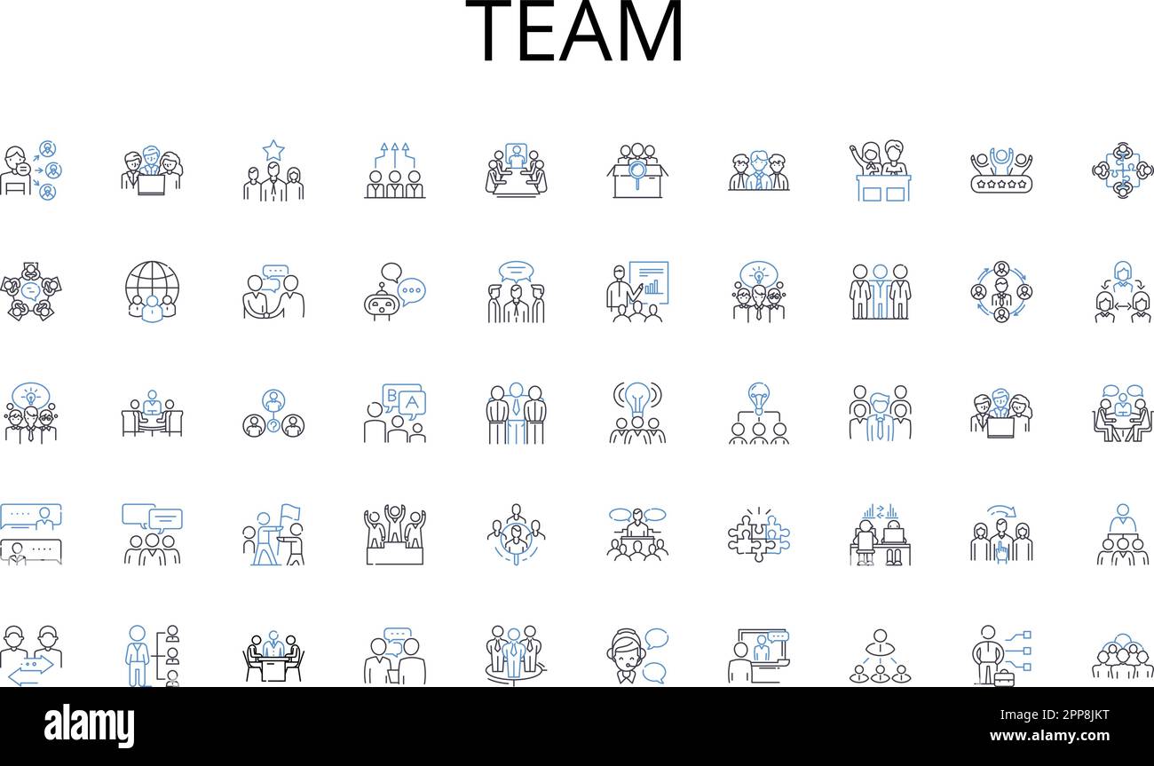 Team line icons collection. Marathon, Triathlon, Sprint, Relay, Circuit, Gymnastics, Boxing vector and linear illustration. Wrestling,Archery,Rowing Stock Vector
