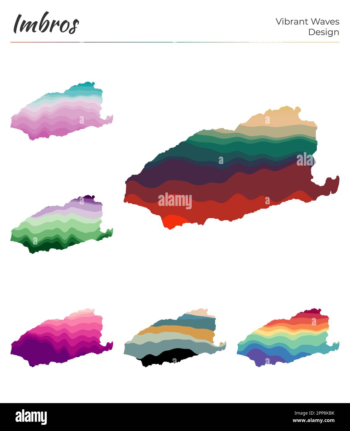 Set of vector maps of Imbros. Vibrant waves design. Bright map of ...