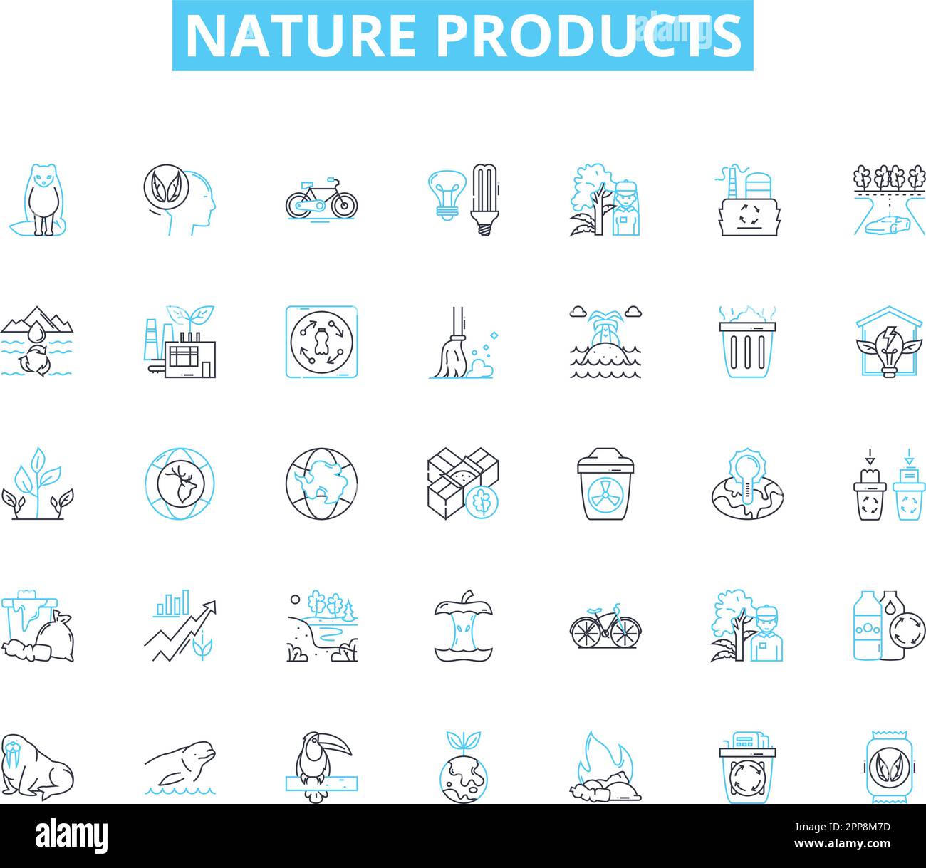 Nature products linear icons set. Organic, Herbal, Eco-friendly, Sustainable, Botanical, Fresh, Clean line vector and concept signs. Natural Stock Vector