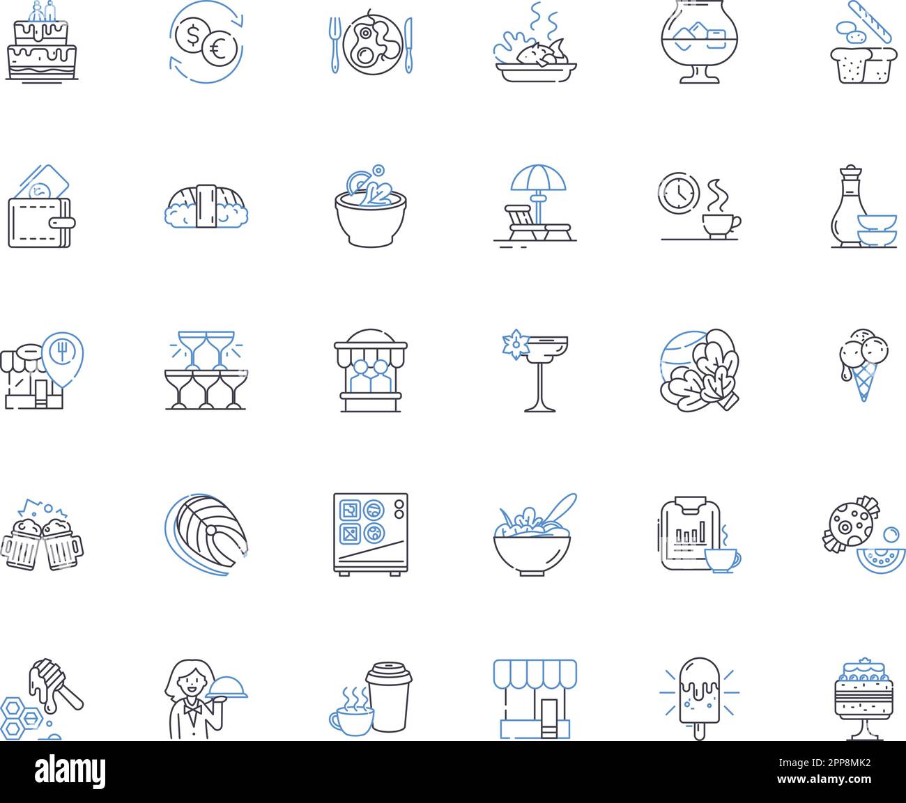 Bistro administration line icons collection. Management, Coordination, Organization, Planning, Budgeting, Supervision, Staffing vector and linear Stock Vector