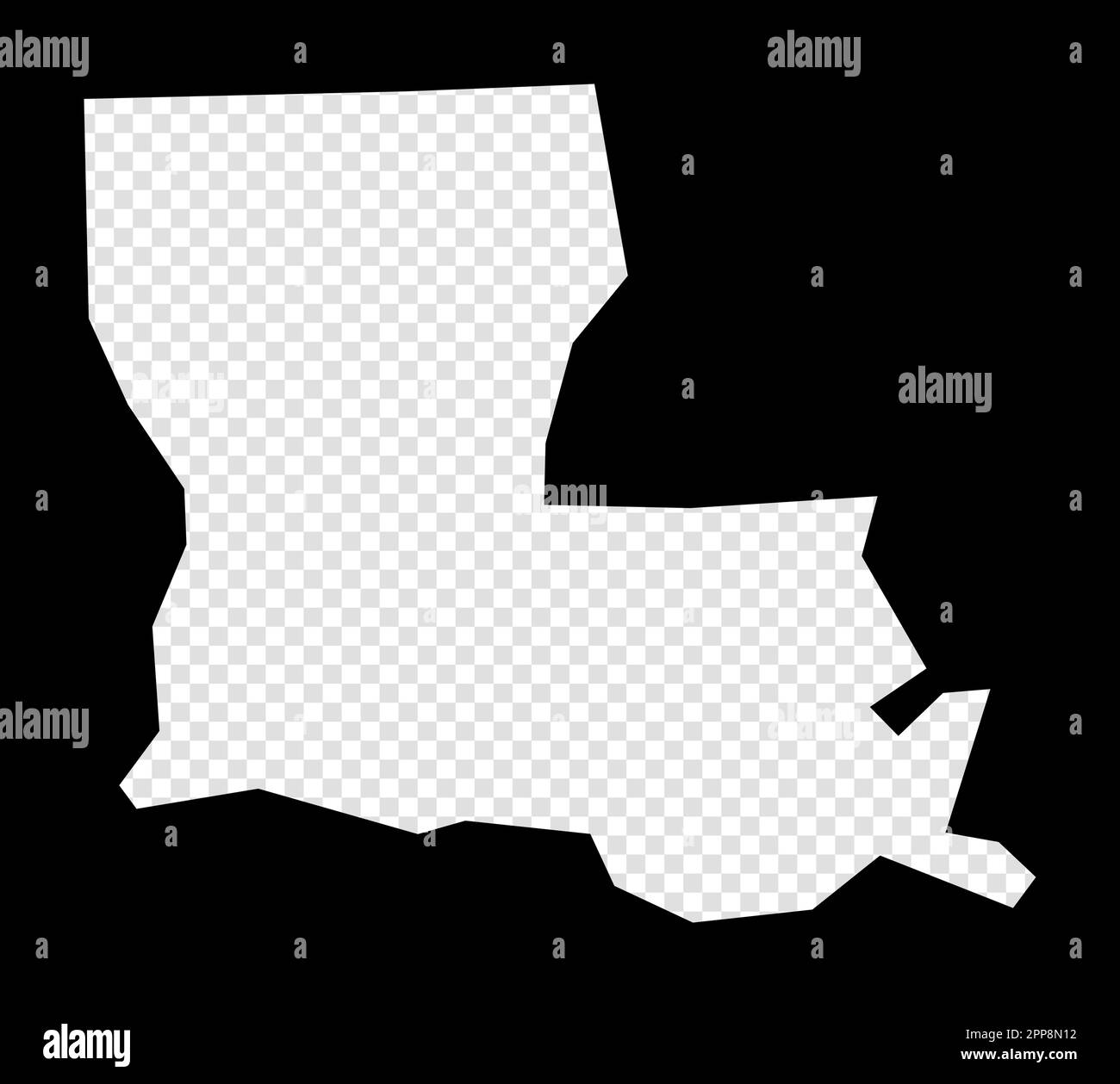 Stencil map of Louisiana. Simple and minimal transparent map of Louisiana. Black rectangle with cut shape of the US state. Superb vector illustration. Stock Vector
