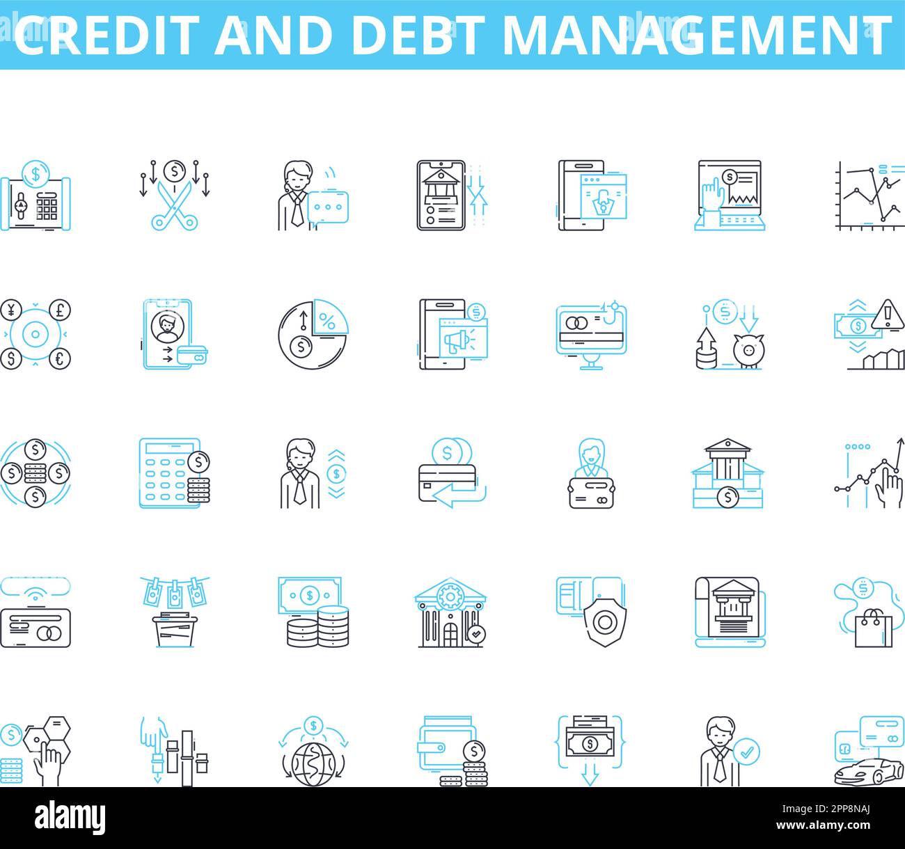 Credit and debt management linear icons set. Credirthiness, Interest