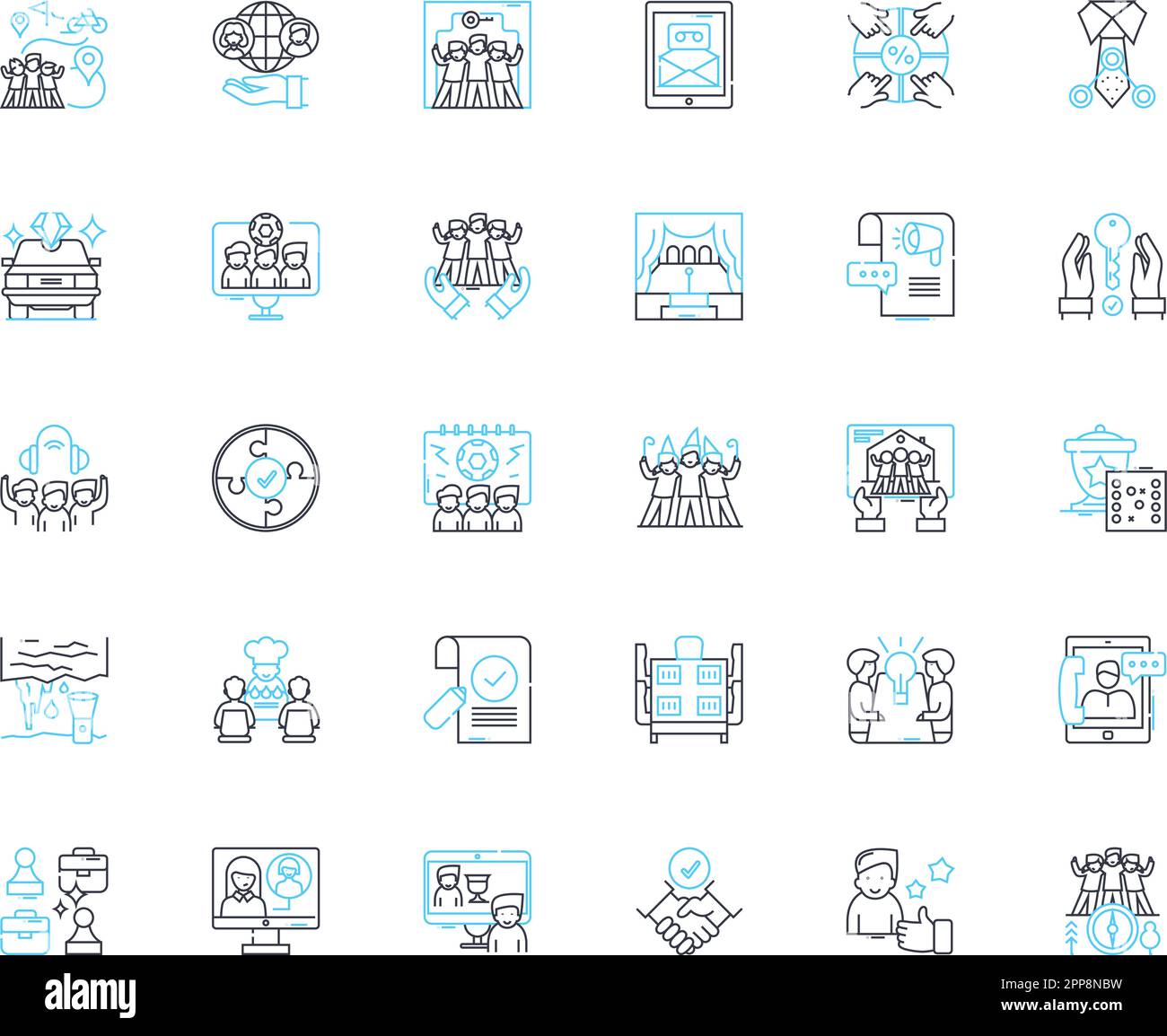 Convention linear icons set. Conference, Gathering, Conclave, Meetup ...