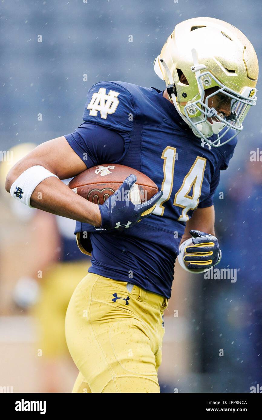 April 22, 2023 Notre Dame wide receiver Braylon James (14) during