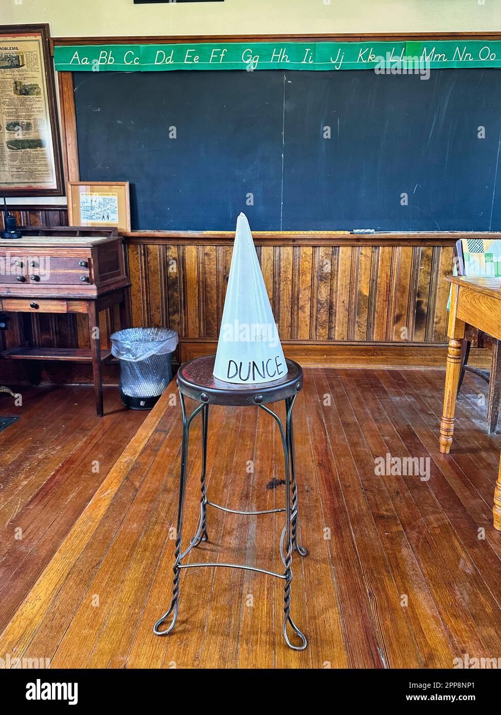 Historical one room school complete with dunce cap. Things have come a