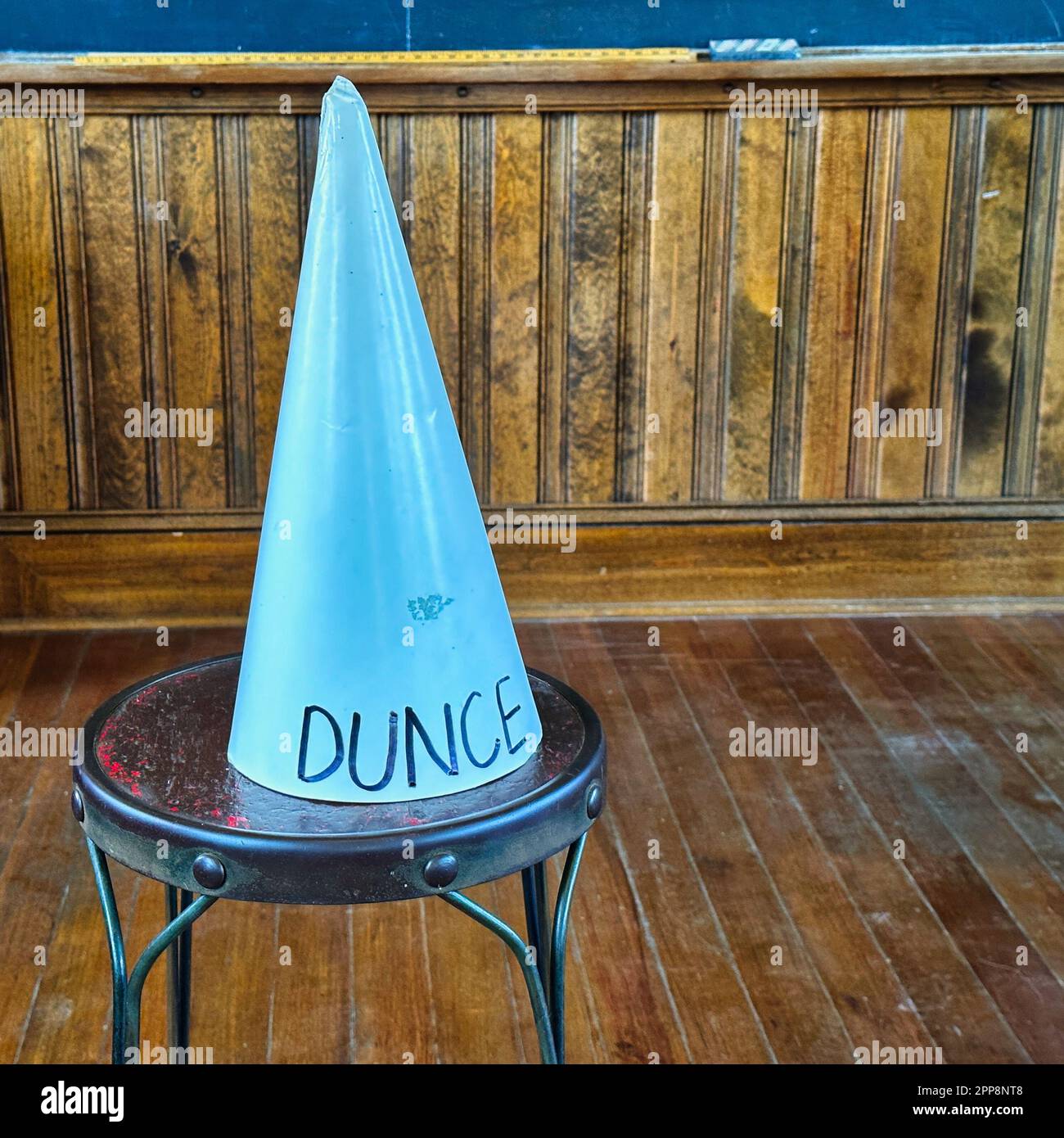 Historical one room school complete with dunce cap. Things have come a