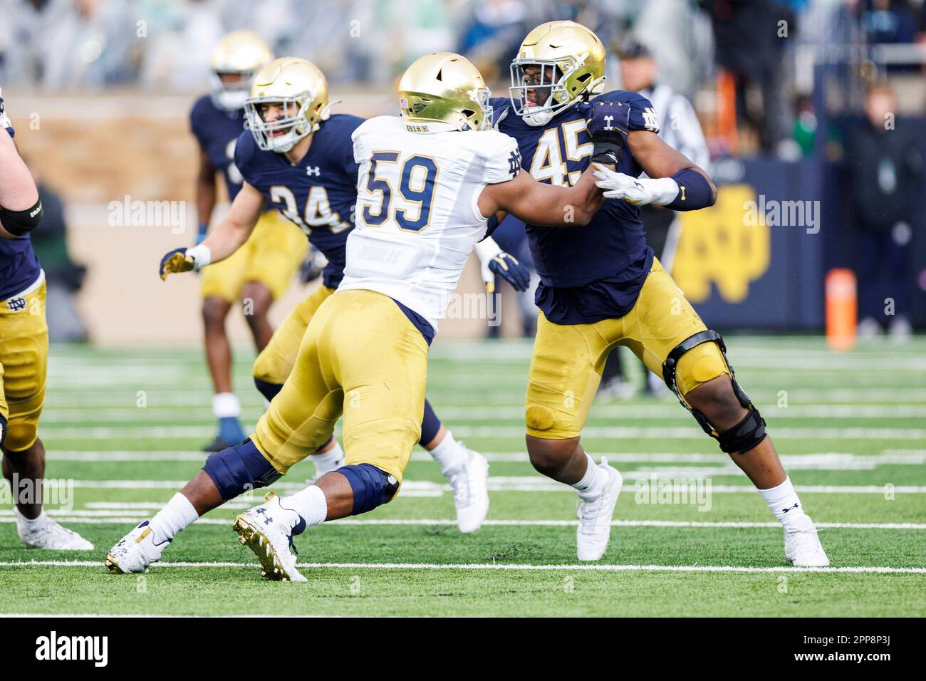 Indiana Defensive Line South Bend, Indiana, USA. 22nd Apr, 2023. Notre Dame offensive lineman ...