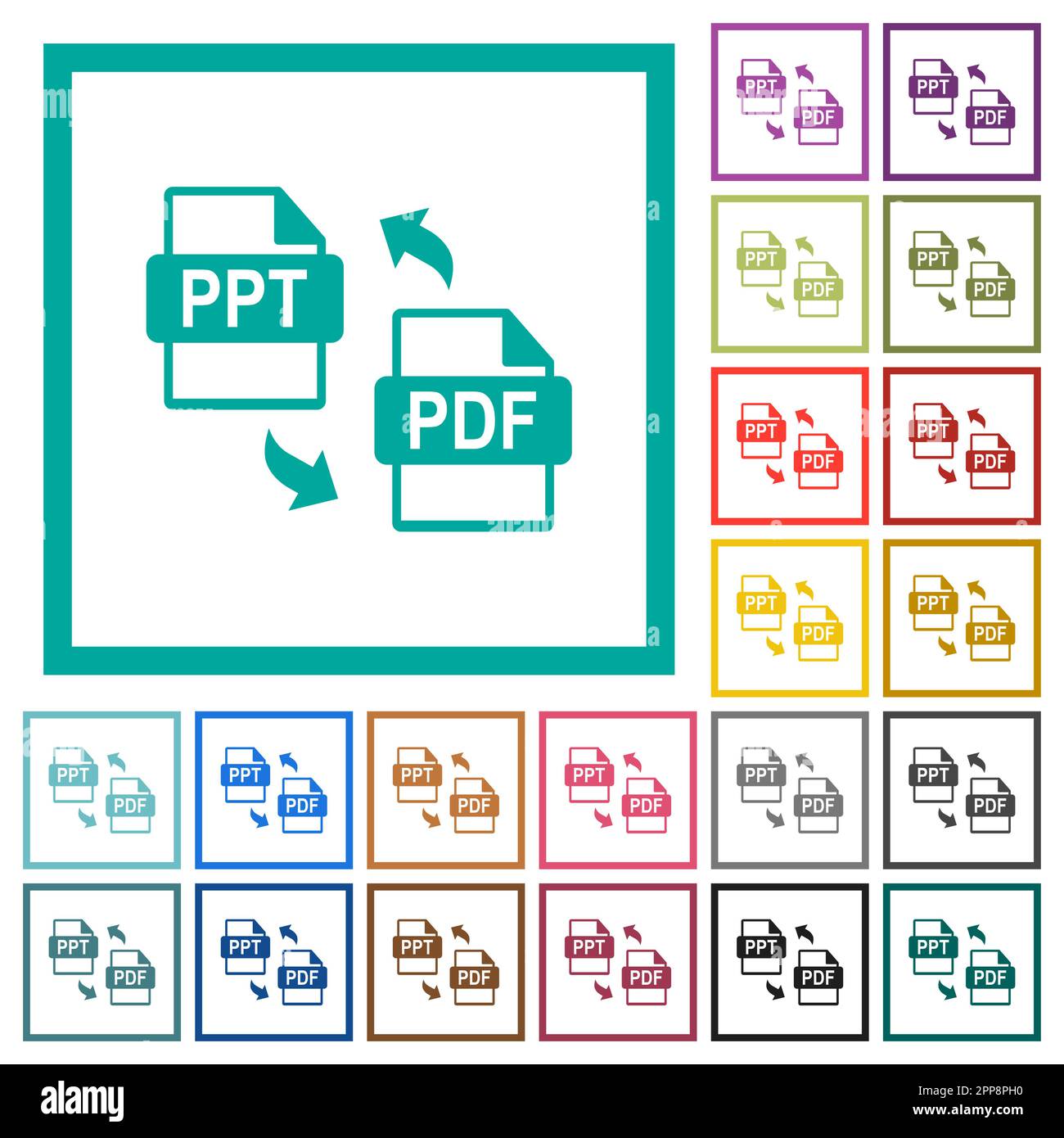 PPT PDF file conversion flat color icons with quadrant frames on white ...