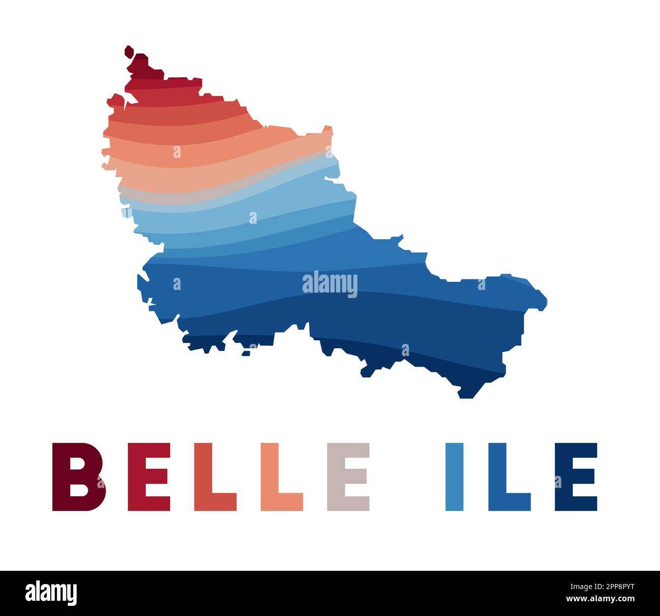 Belle Ile map. Map of the island with beautiful geometric waves in red