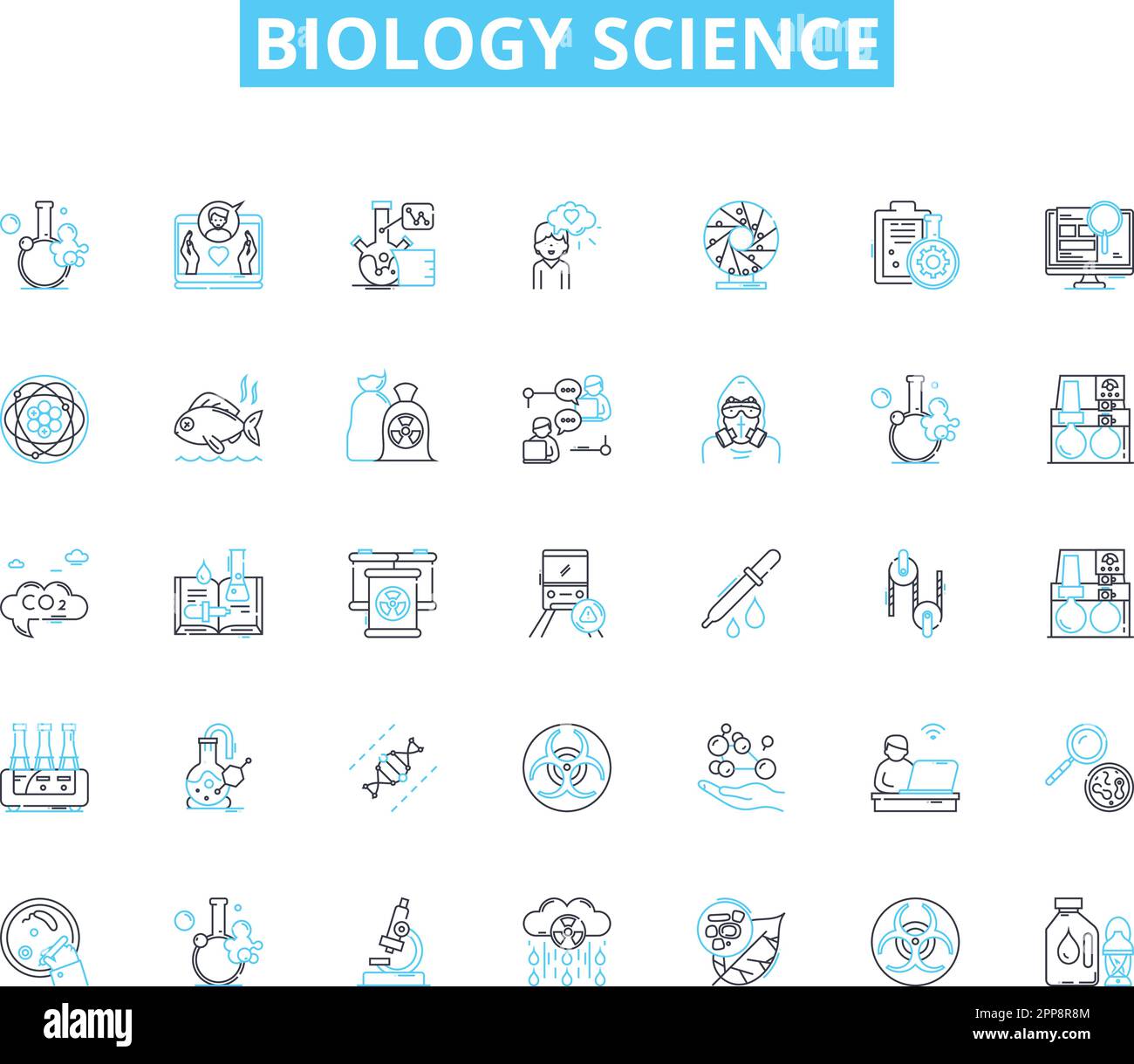 Biology science linear icons set. Photosynthesis, Mitosis, DNA, Ecosystem, Mutation, Evolution, Ecology line vector and concept signs. Genetics Stock Vector