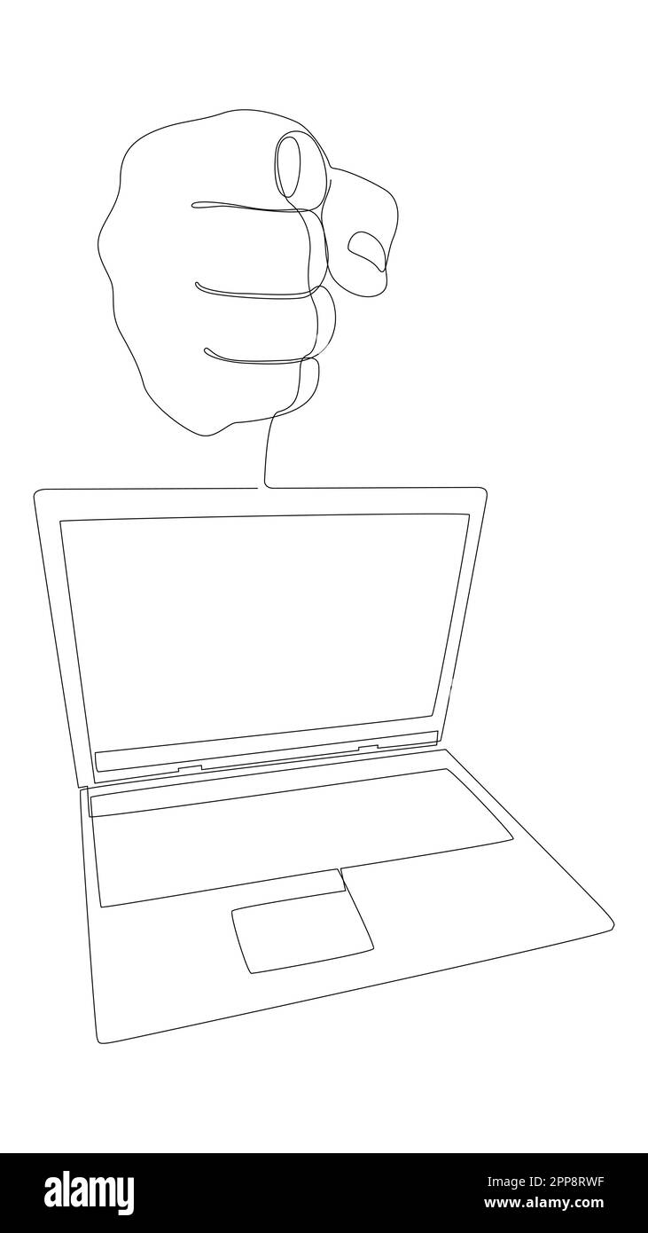One continuous line of hand with Laptop. Thin Line Illustration vector ...
