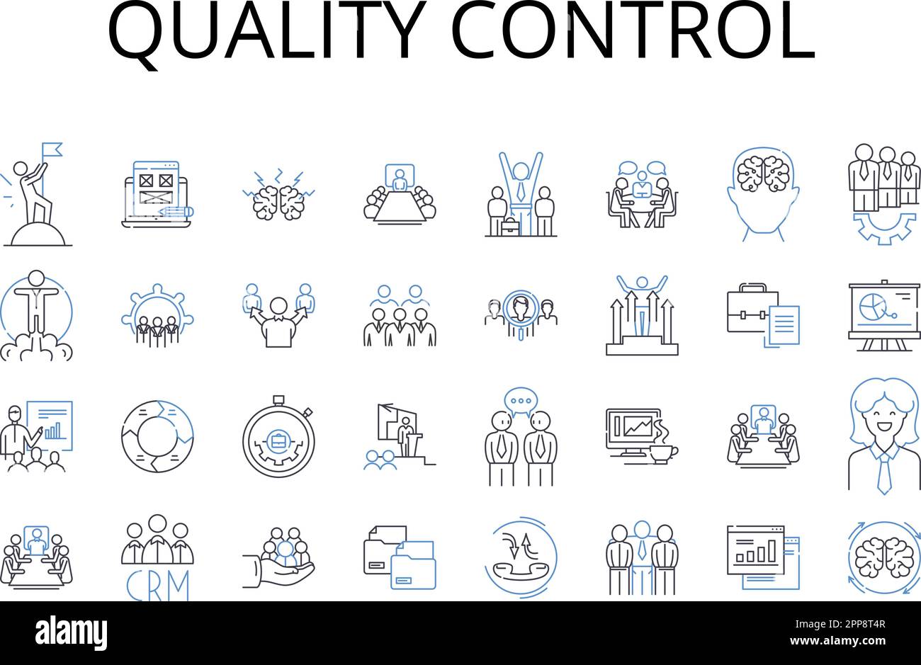 Quality control line icons collection. Risk management, Project planning, Employee training, Sales strategy, Product design, Customer satisfaction Stock Vector