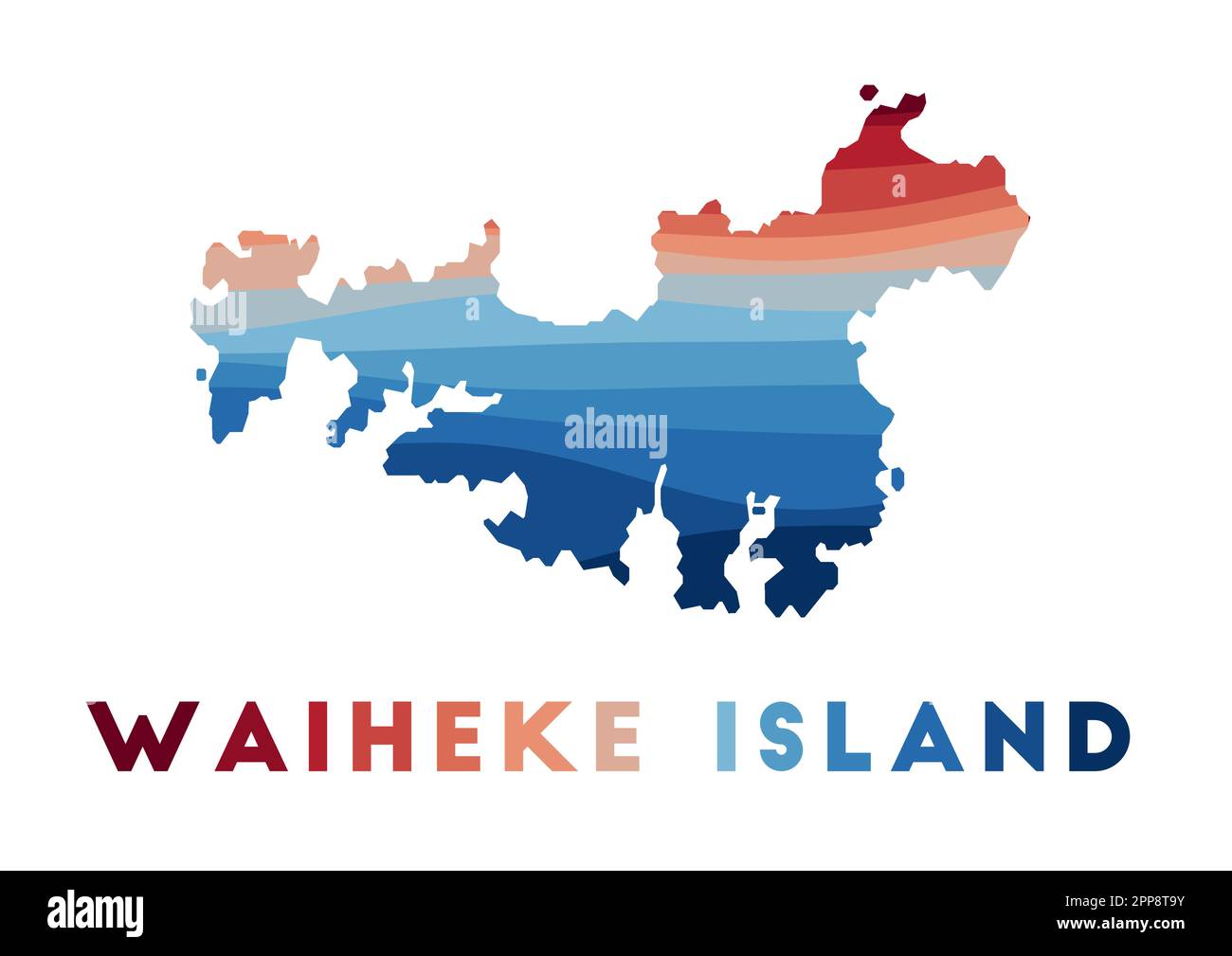 Waiheke Island map. Map of the island with beautiful geometric waves in