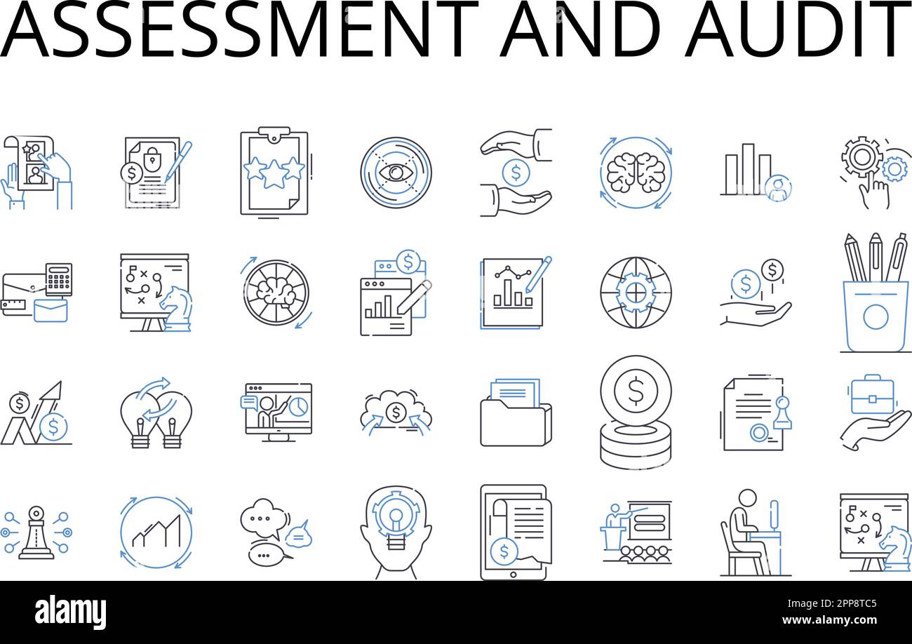 Assessment And Audit Line Icons Collection Analysis And Evaluation Appraisal And Inspection 