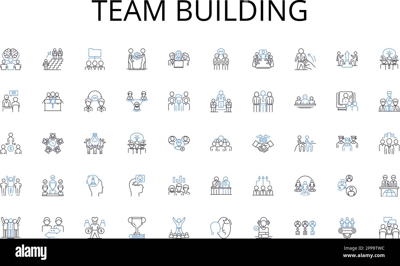 Team building line icons collection. Prestige, Recognition, Achievements, Excellence, Merit, Distinction, Scholarship vector and linear illustration Stock Vector