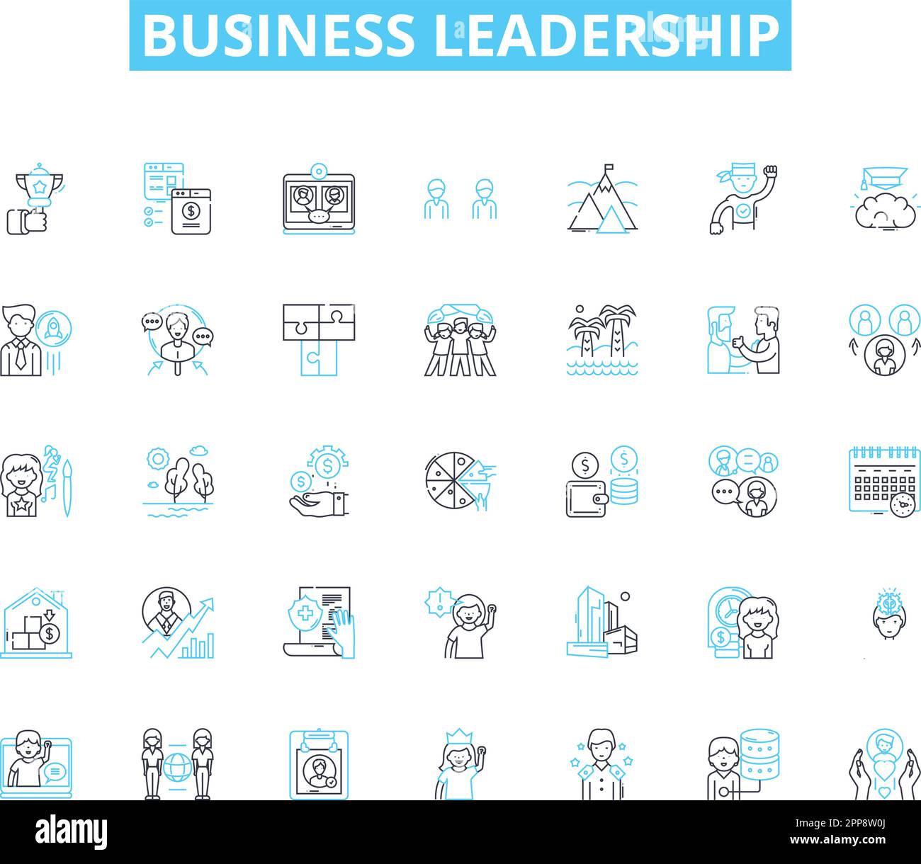 Business Leadership linear icons set. Visionary, Decisive, Innovative 