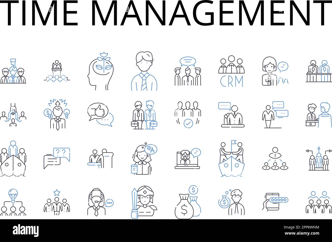 Time management line icons collection. Goal setting, Task scheduling, Project planning, Prioritization technique, workload management, deadline Stock Vector
