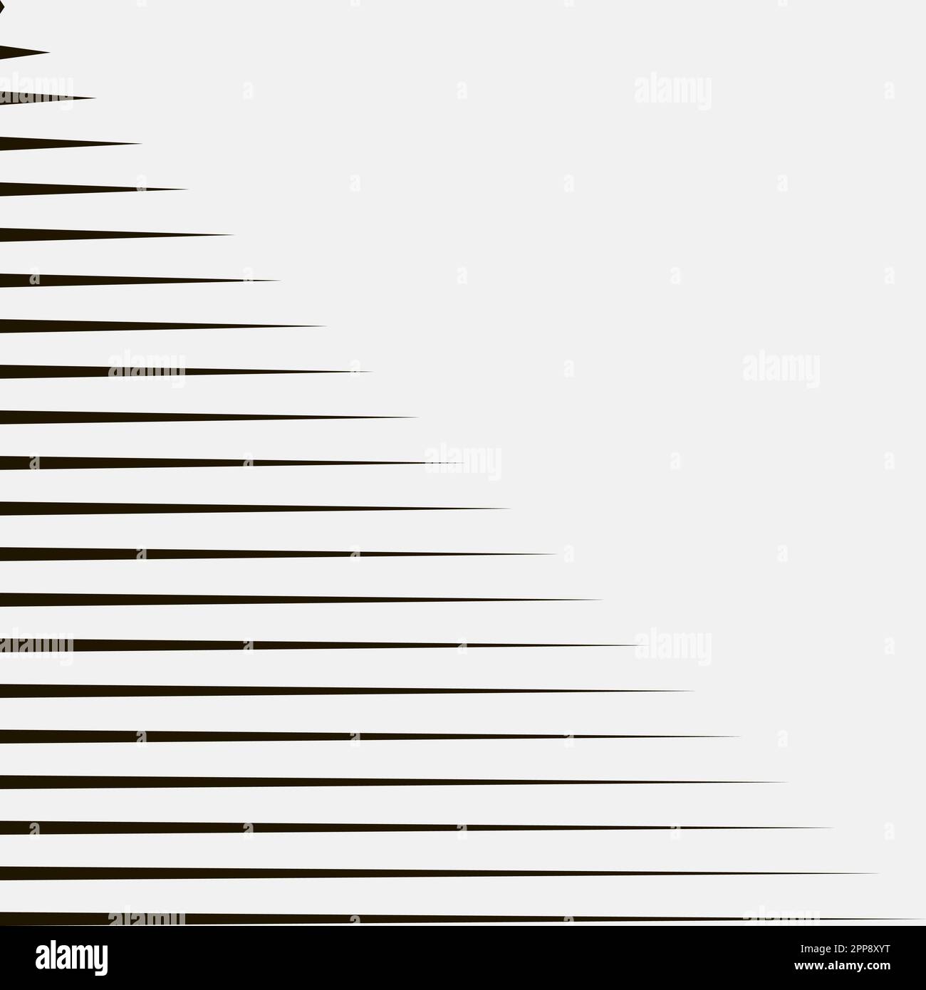 Banner is conditionally divided into two parts diagonally. Striped isosceles triangle. Abstract pattern with black horizontal lines. Hatch lines thin Stock Vector