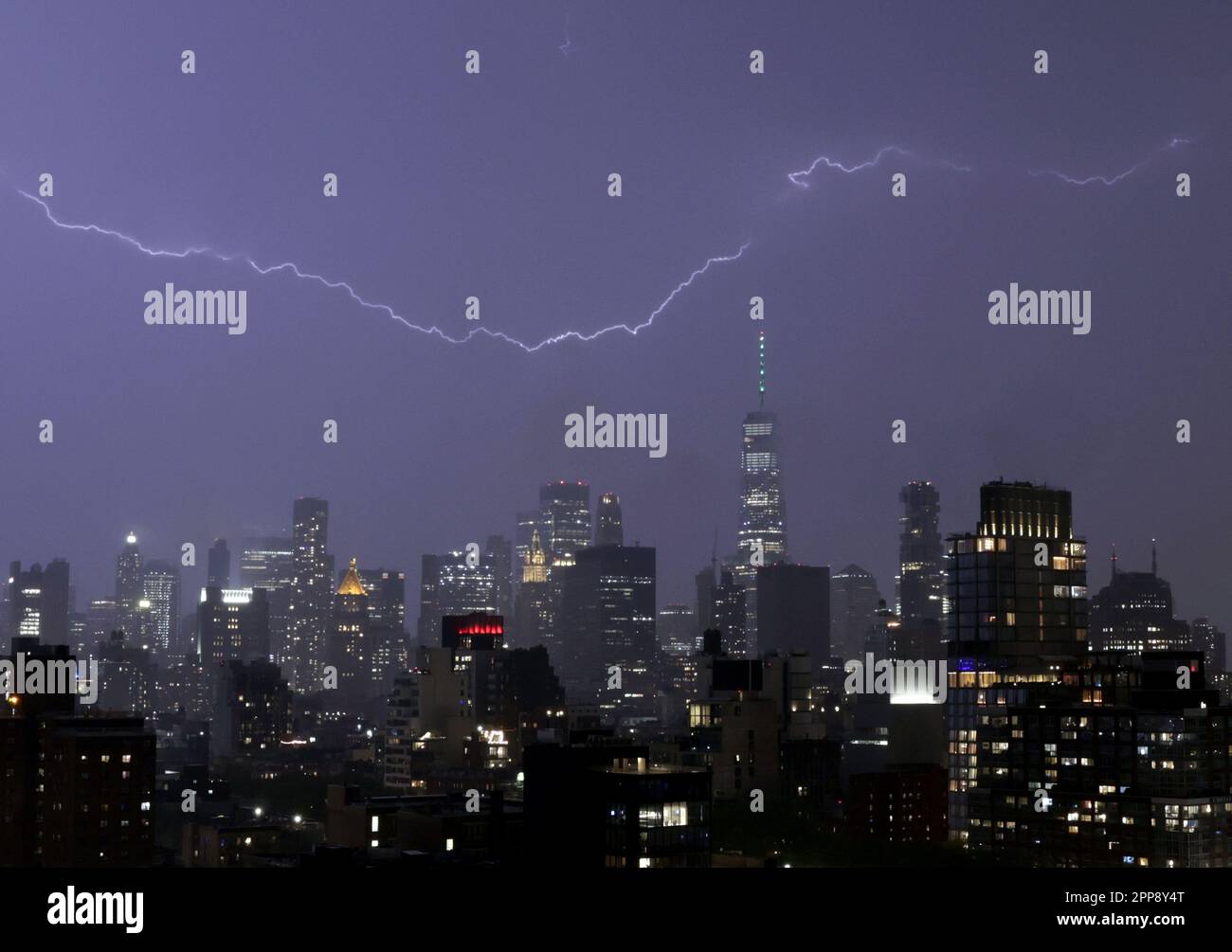 New York, United States. 22nd Apr, 2023. During a thunder storm a bolt ...