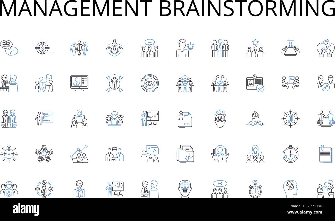 Management brainstorming line icons collection. Outsourcing ...