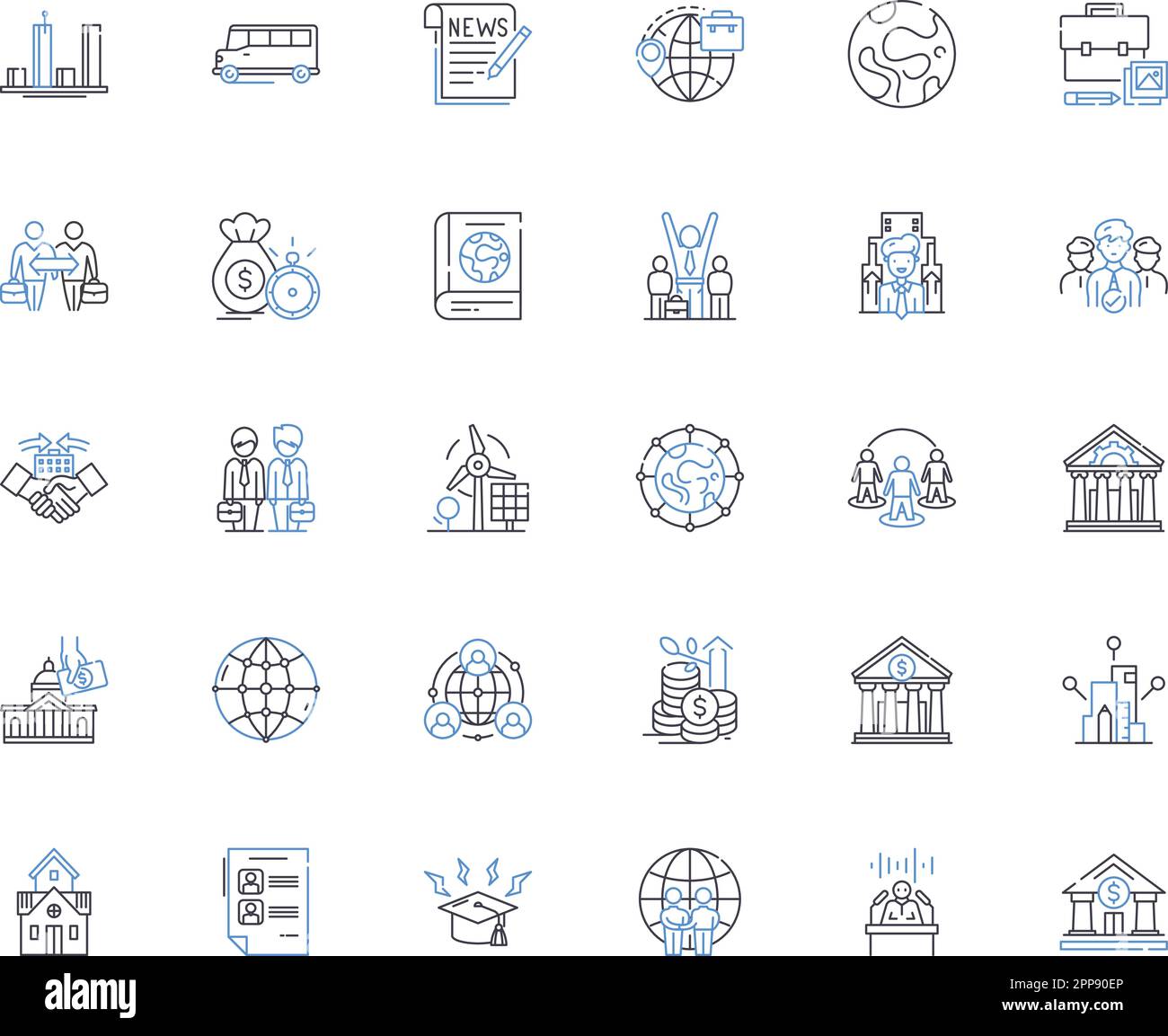State Regime line icons collection. Dictatorship, Oligarchy, Autocracy, Totalitarianism, Authoritarianism, Junta, Monarchy vector and linear Stock Vector