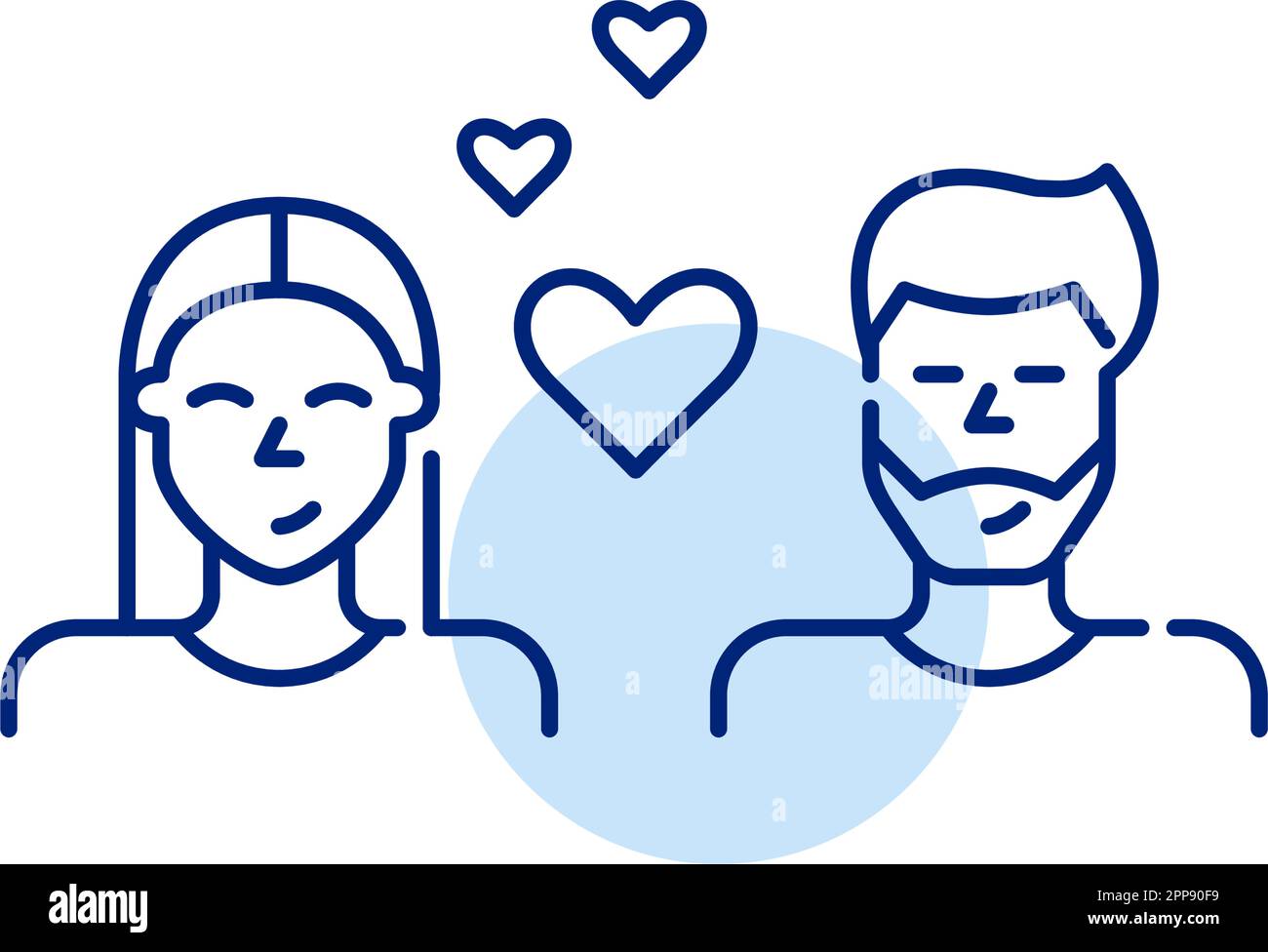 Woman and man in romantic relationship. Happy people in love. Pixel perfect, editable stroke line icon Stock Vector