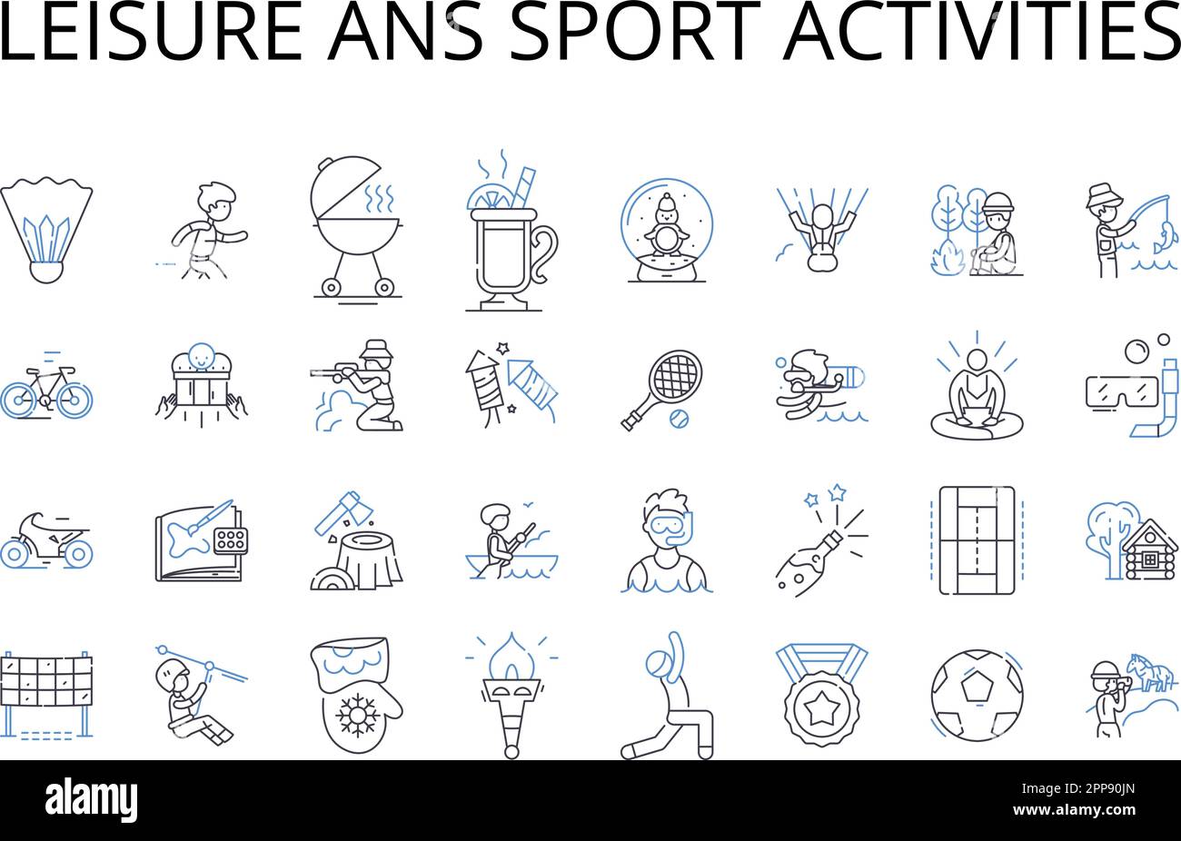 Leisure ans sport activities line icons collection. Recreation, Entertainment, Pursuits, Amusements, Hobbies, Pastimes, Games vector and linear Stock Vector
