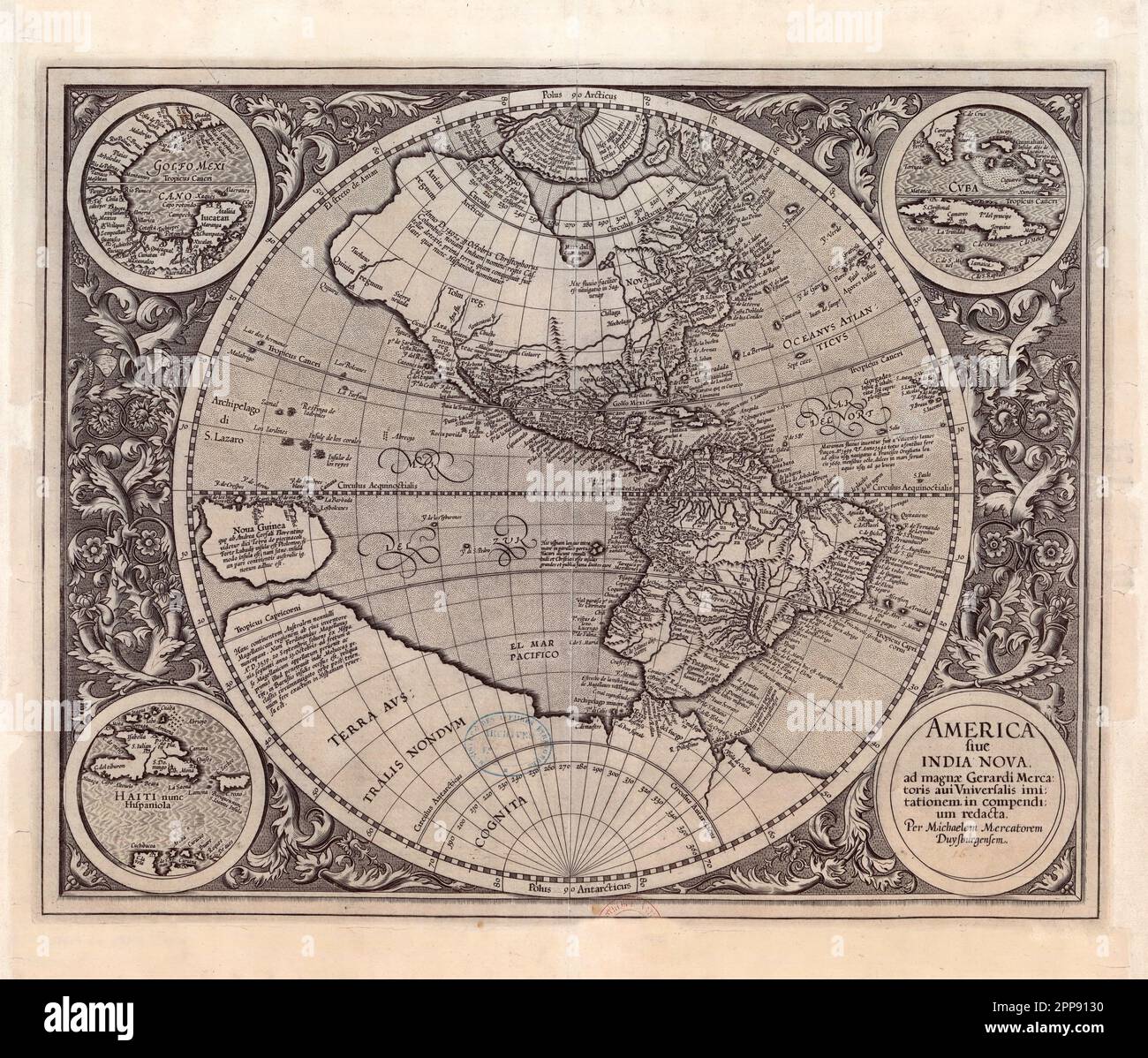 Antique map of the New World (the Americas)  c. 1607 by Michael Mercator, Flemish (1567-1614), America Sive India Nova (America and New India) Stock Photo