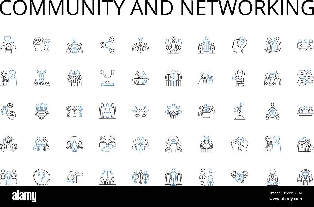 Community and networking line icons collection. Branding, Segmentation, Differentiation, Advertising, Positioning, Persuasion, Promotion vector and Stock Vector