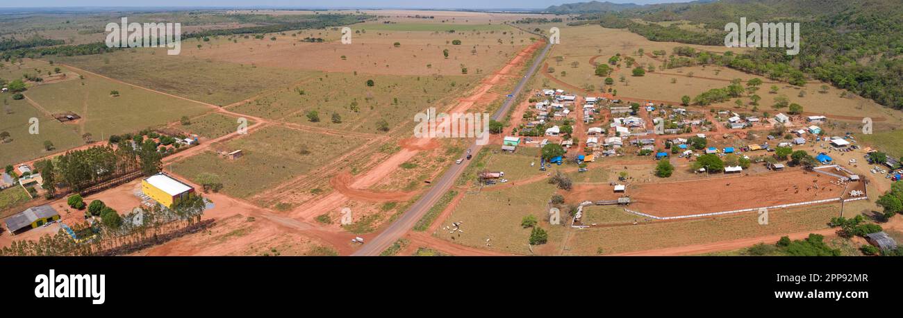 Aerial view of the small rural town Bom Jardim and surrounding, Mato Grosso, Brazil Stock Photo