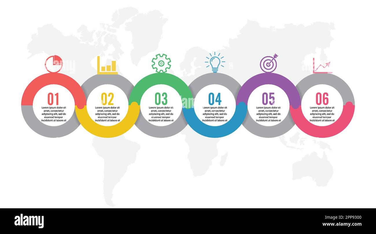 Template Timeline Infographic colored horizontal numbered for six ...