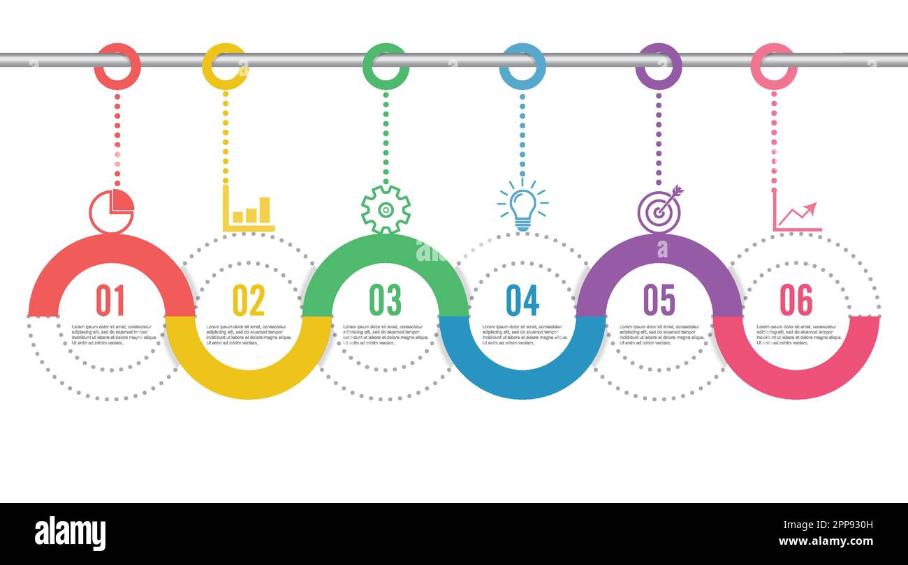 Template Timeline Infographic colored horizontal numbered for six ...