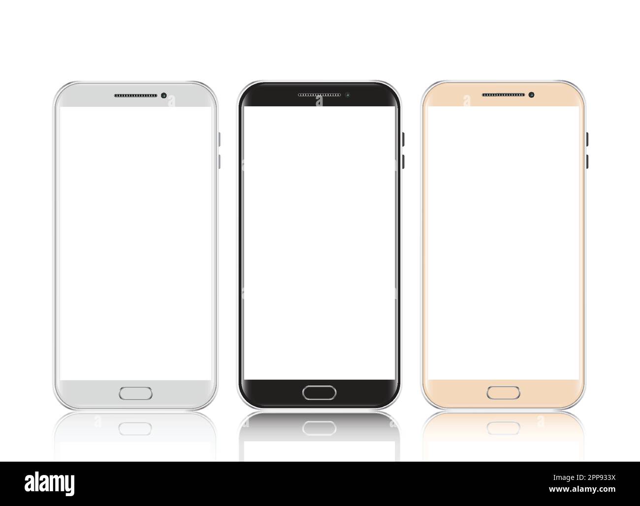 Smartphones black, white and gold. Smartphone isolated. Vector illustration. Stock Vector