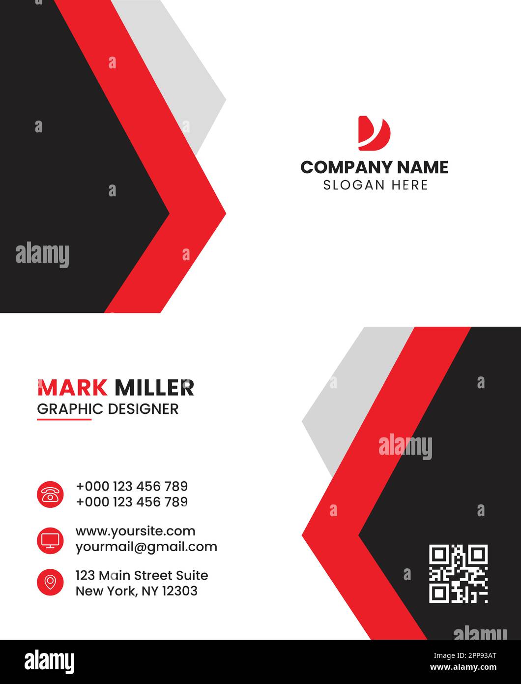 Modern Business Card Design Red & Black Color Stock Vector