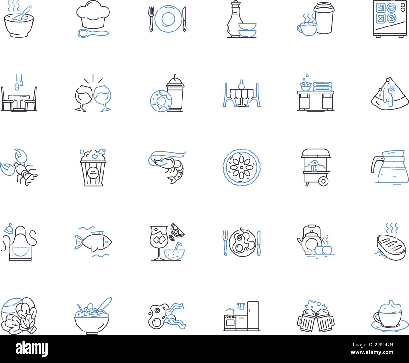 Eating house line icons collection. Diner, Eatery, Bistro, Cafe, Restaurant, Tavern, Grill vector and linear illustration. Kitchen,Brasserie,Pizzeria Stock Vector