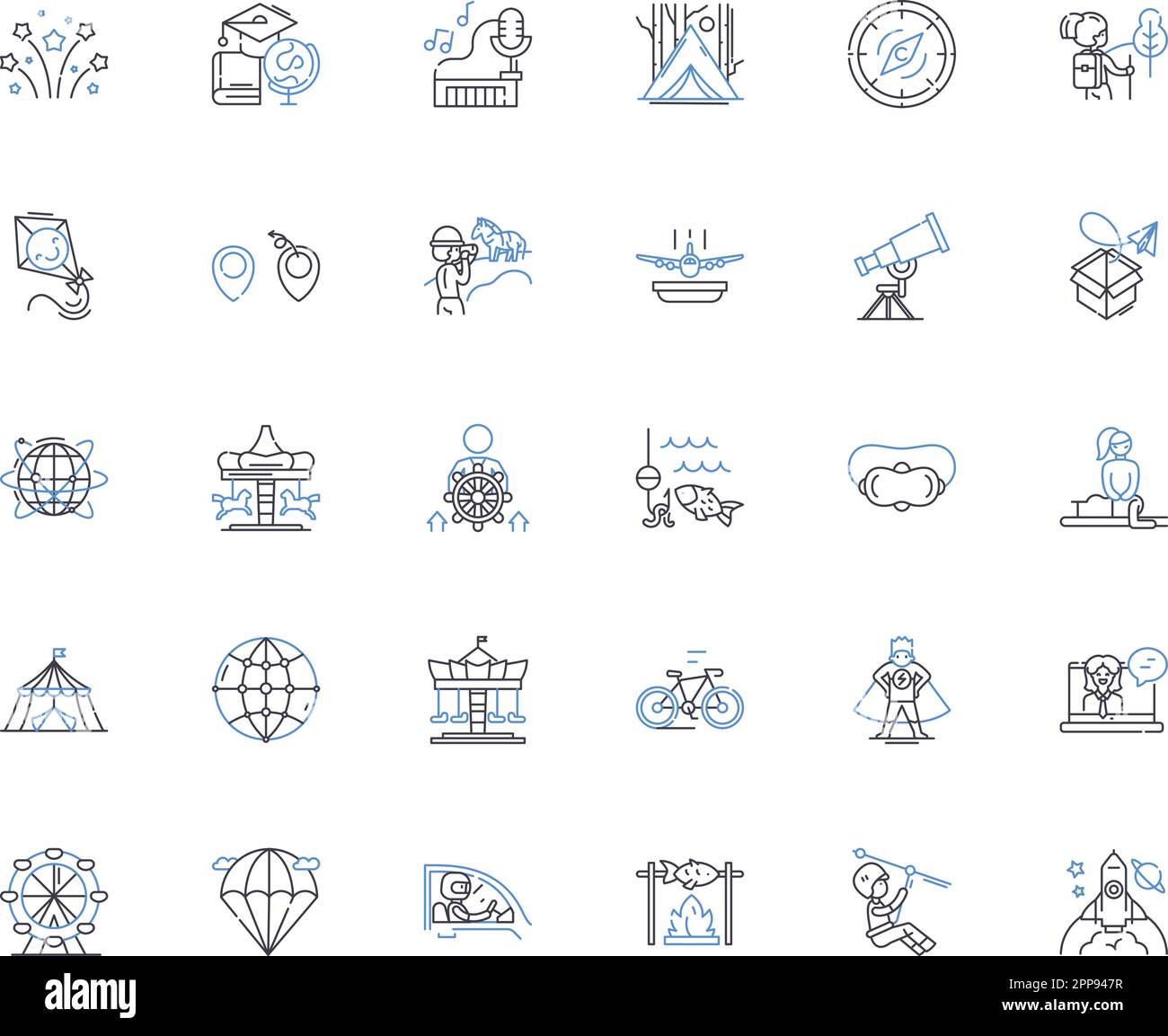 Quest line icons collection. Adventure, Journey, Mission, Expedition, Search, Exploration, Questing vector and linear illustration. Crusade,Pursuit Stock Vector