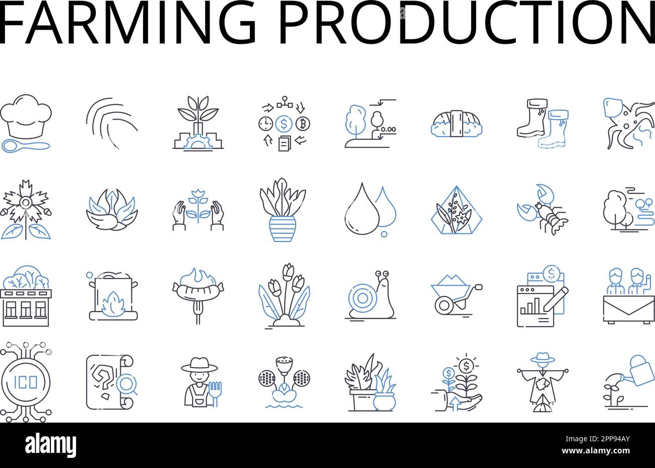 Farming production line icons collection. Manufacturing industry ...