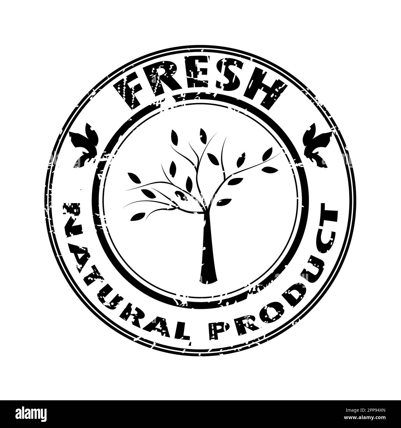 Fresh and Natural Product  stamp with tree Stock Vector