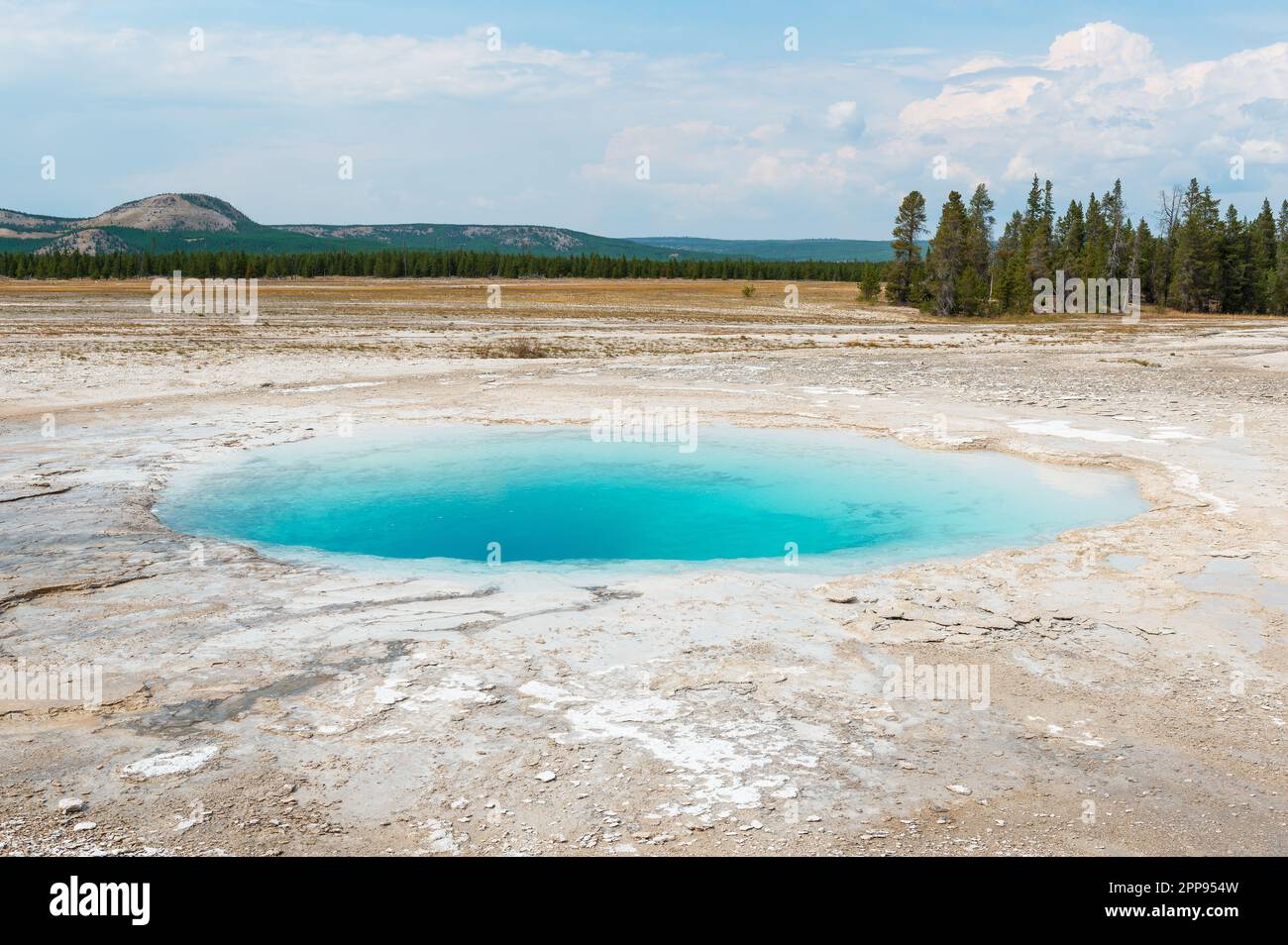 Blue hot spring hole, Midway geyser basin, Yellowstone national park, Wyoming, USA. Stock Photo
