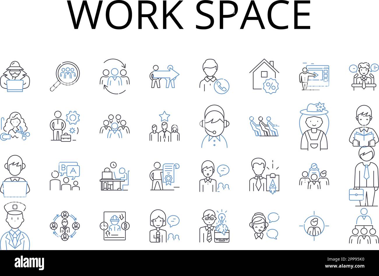 Work space line icons collection. Living room, Dining table, Kitchen